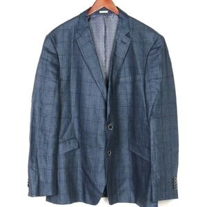 Joseph Abboud 100% Linen Blue Plaid 2 Button Slim Fit Blazer Men's 50 Long